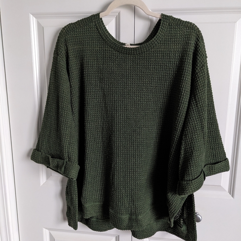 Olive green Umgee thermal waffle knit sweater